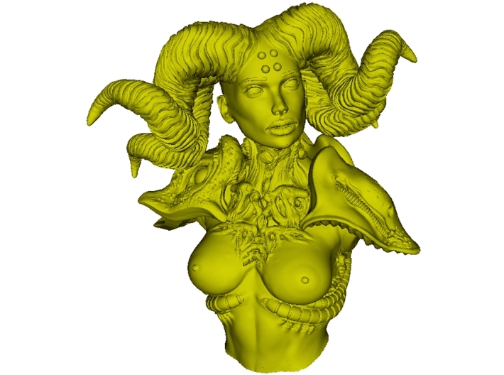 1/9 scale Devil's priestess with horns bust 3d printed