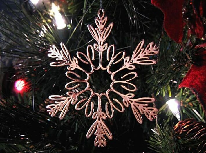 Celia metal snowflake ornament 3d printed 14k gold plated brass