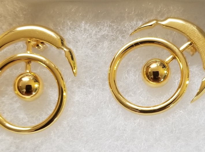 Scabbard Moon 3d printed Printed Pair of 18k Gold Plated Brass Earrings