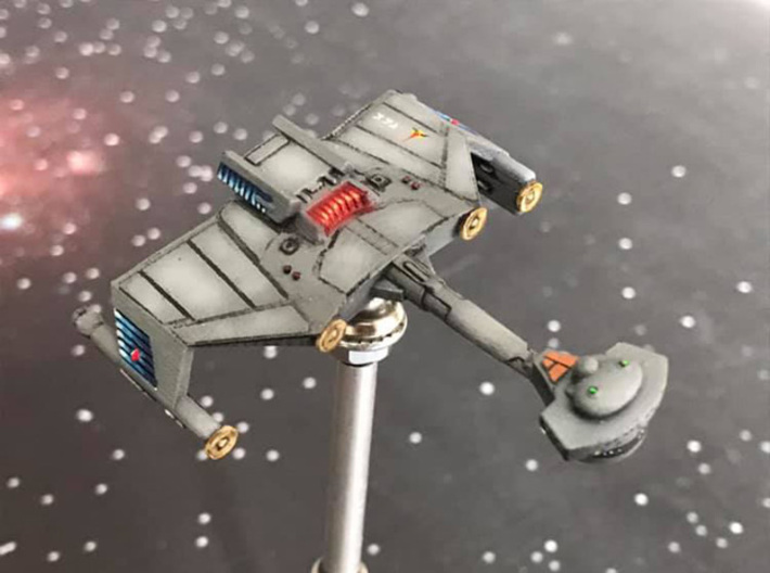 3125 Scale Klingon D5SK Refitted Scout Cruiser WEM 3d printed Ship (Smooth Fine Detail Plastic) painted by a fan. Stand not included.