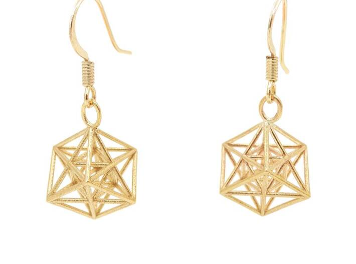 Metatron Cube Earrings 3d printed Metatron Cube Earrings - Brass