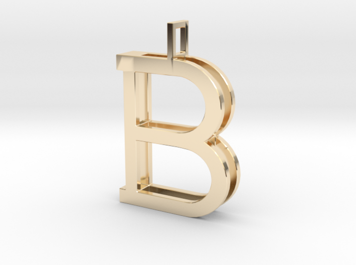letter B monogram pendant 3d printed 14k Gold Plated Brass