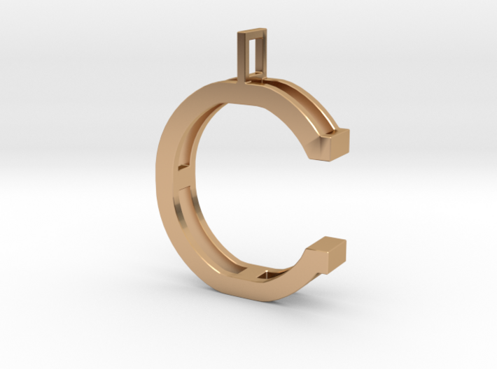 letter C monogram pendant 3d printed Polished Bronze