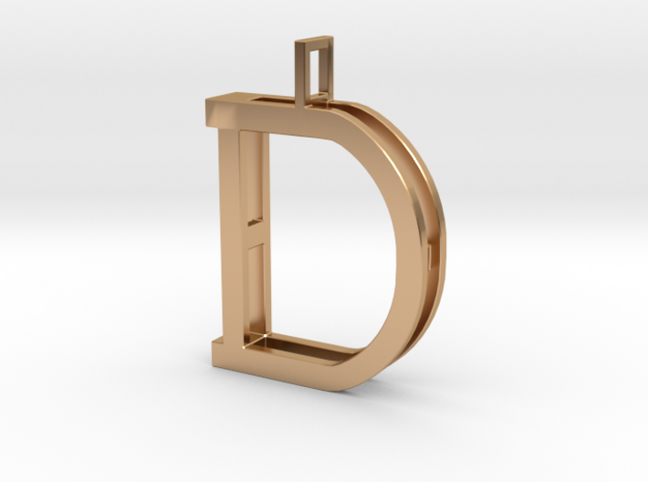 letter D monogram pendant 3d printed Polished Bronze