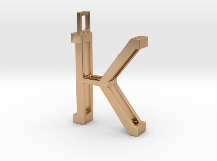 letter K monogram pendant 3d printed Polished Bronze