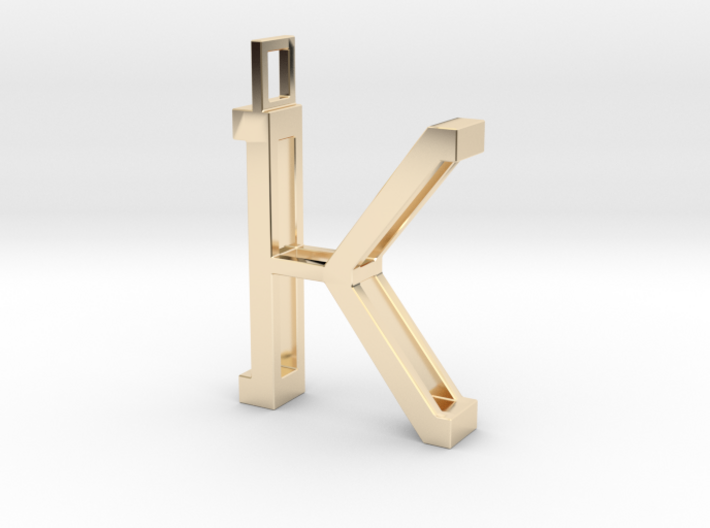 letter K monogram pendant 3d printed 14k Gold Plated Brass