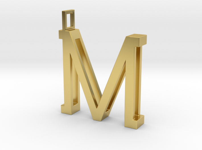 letter M monogram pendant 3d printed Polished Brass
