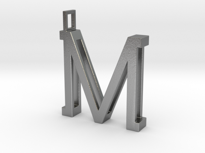 letter M monogram pendant 3d printed Natural Silver
