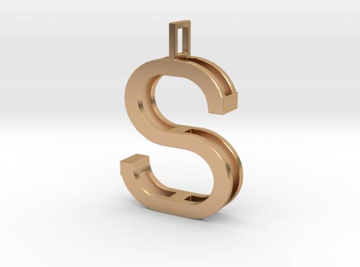 letter S monogram pendant 3d printed Polished Bronze