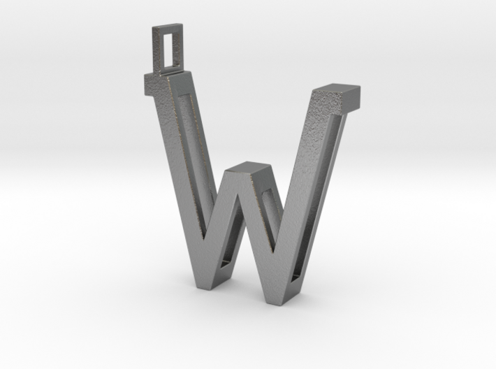 letter W monogram pendant 3d printed Natural Silver