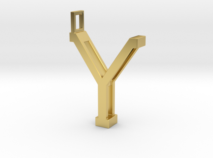 letter Y monogram pendant 3d printed Polished Brass
