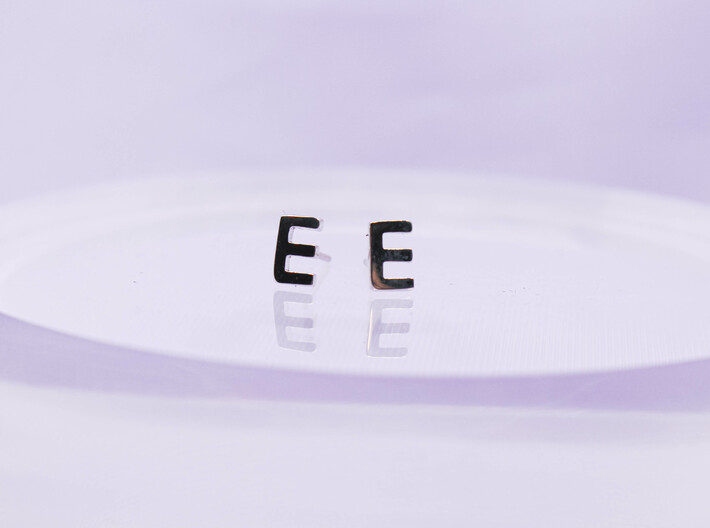Dainty Letter Stud Earrings (A-K) 3d printed Letter E in Polished Silver