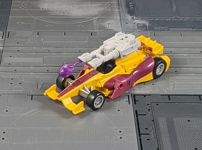 TF CW Dragstrip Slim Car Cannon 3d printed Mounted on the Car mode's top peg
