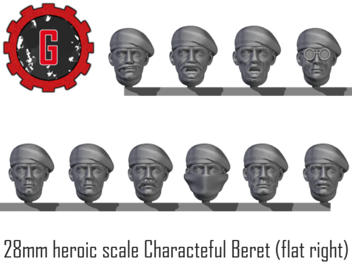 28mm Heroic Scale Characterful Beret, right flat 3d printed