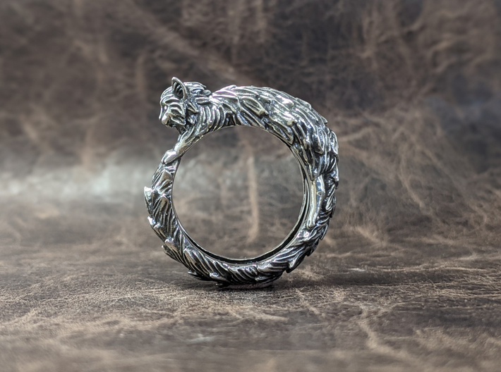 Long-haired Cat ring 3d printed 