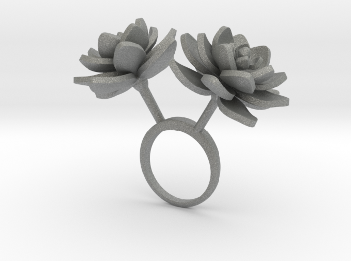 Ring with two large flowers of the Lotus 3d printed