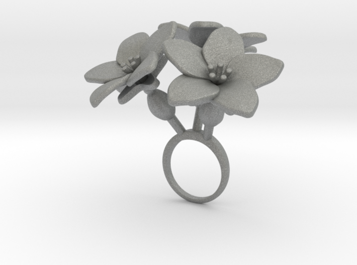 Ring with three large flowers of the Melon 3d printed