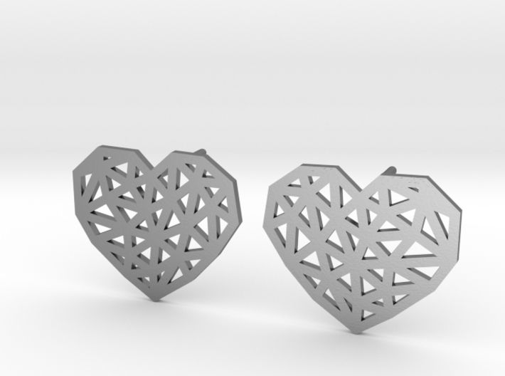Geometric Heart Stud Earrings 3d printed