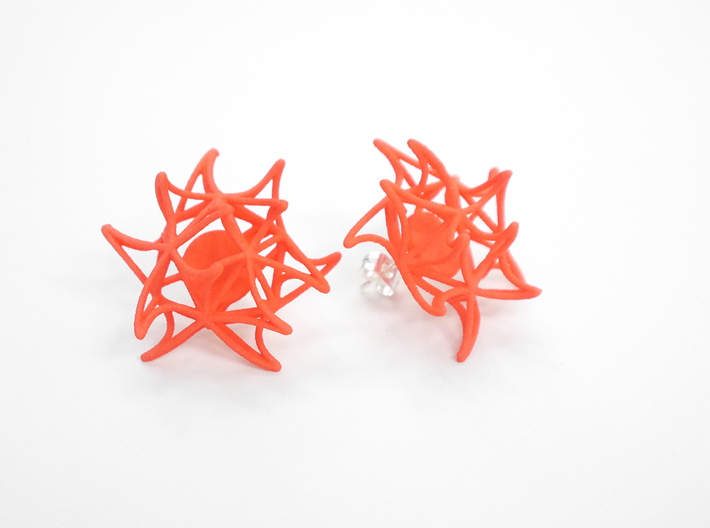 Aster Earrings (Studs) 3d printed Custom Dyed Color (Coral)