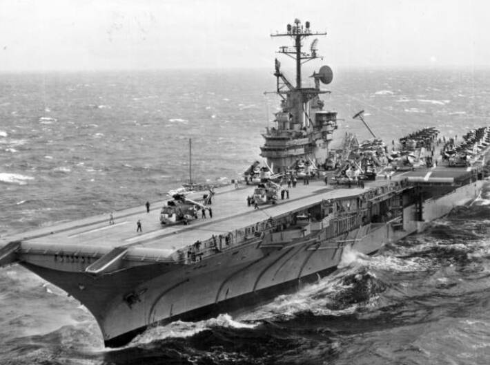 Nameplate USS Intrepid CVS-11 (10 cm) 3d printed Essex-class aircraft carrier USS Intrepid CVS-11, Vietnam War-era appearance.