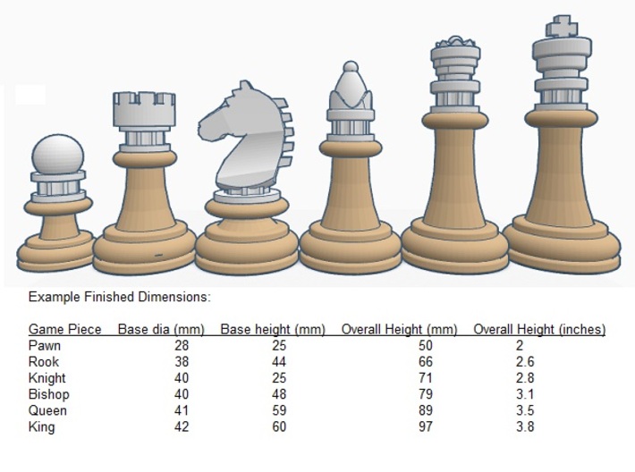 Chess Toppers - 2 Classic Knights 3d printed Example finished dimensions