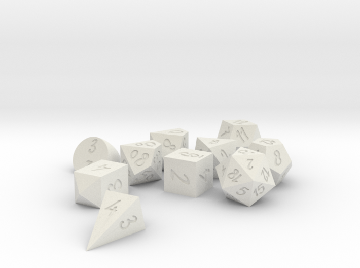 Polyset Dice Semongko Font with Extras 3d printed