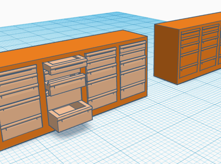 1/87th Toolbox chests 8' long, one w open drawers 3d printed 