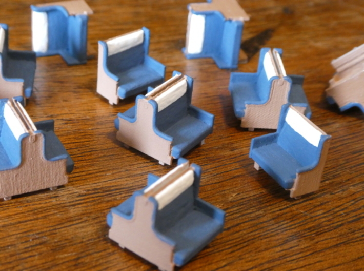 HO Pullman Sections, Ionic Style 3d printed A nice pile of hand painted Ionic-style Pullman section berths.