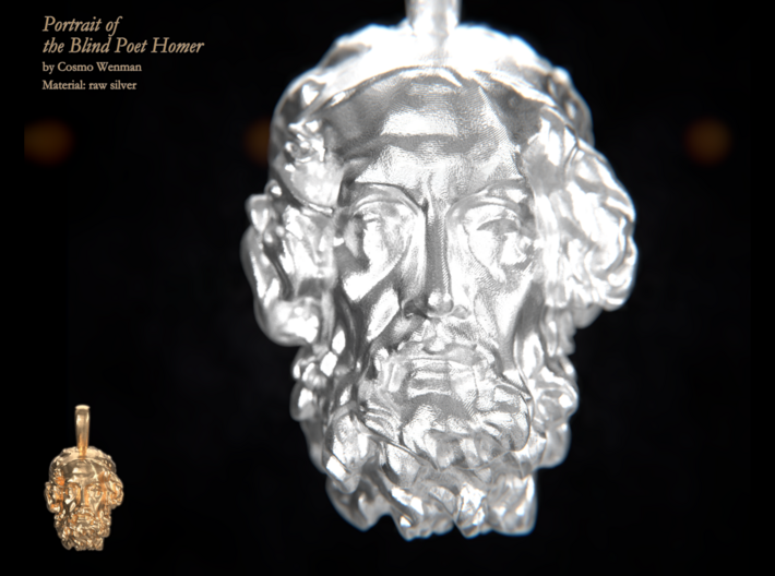 HOMER, the Blind Poet necklace pendant 3d printed 