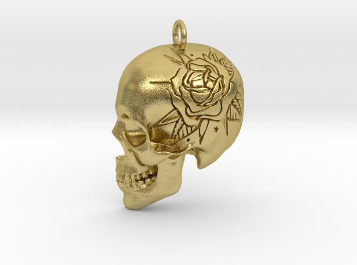 Rose engraved skull pendant 3d printed