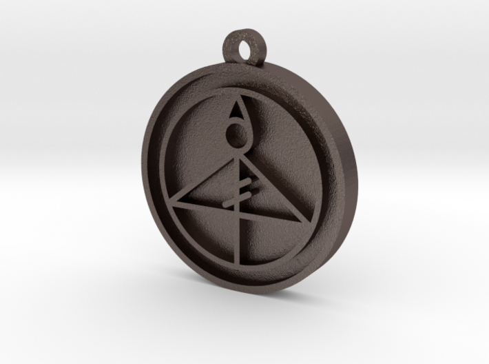 Owl House Light Glyph Pendant 3d printed A bronze steel alloy, plated with a thin coating of a silver bronze mixture, then polished until shiny and smooth. Increase wearability and longevity by using a protective coating like Nickel Guard, Jewelry Shield, or even clear nail polish.