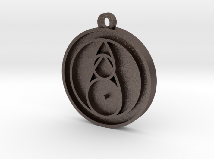 Owl House Fire Glyph Pendant 3d printed A bronze steel alloy, plated with a thin coating of a silver bronze mixture, then polished until shiny and smooth. Increase wearability and longevity by using a protective coating like Nickel Guard, Jewelry Shield, or even clear nail polish.
