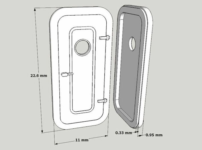 1:87 RH-Watertight Door - w porthole - 4 ea 3d printed 