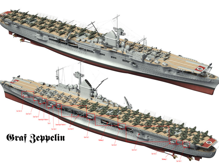 1/200 DKM Graf Zeppelin Hull Walkway 2 Port 3d printed 