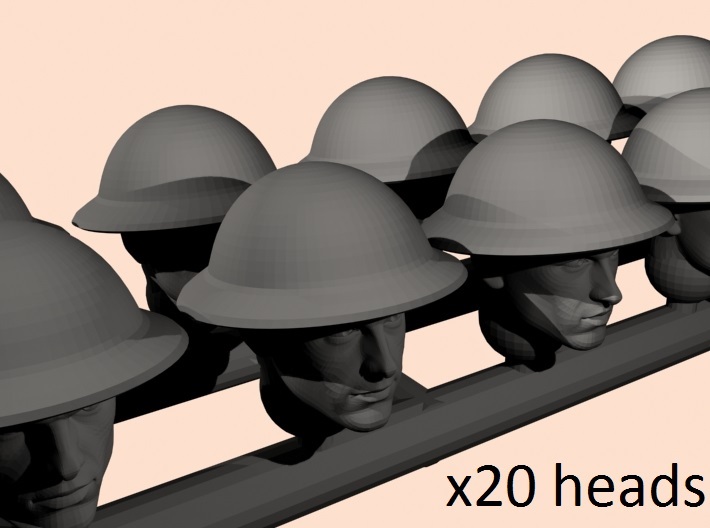 28mm British WW1 WW2 helmet heads (old) 3d printed
