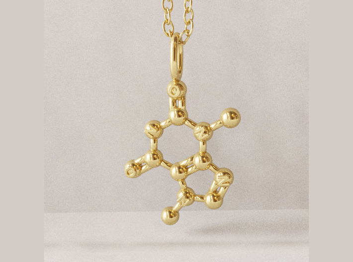 Theobromine Pendant - Molecular Jewelry 3d printed Theobromine pendant in 14K gold plated brass