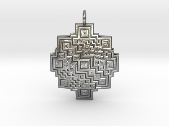 Square fractal Mandala pendant 3d printed