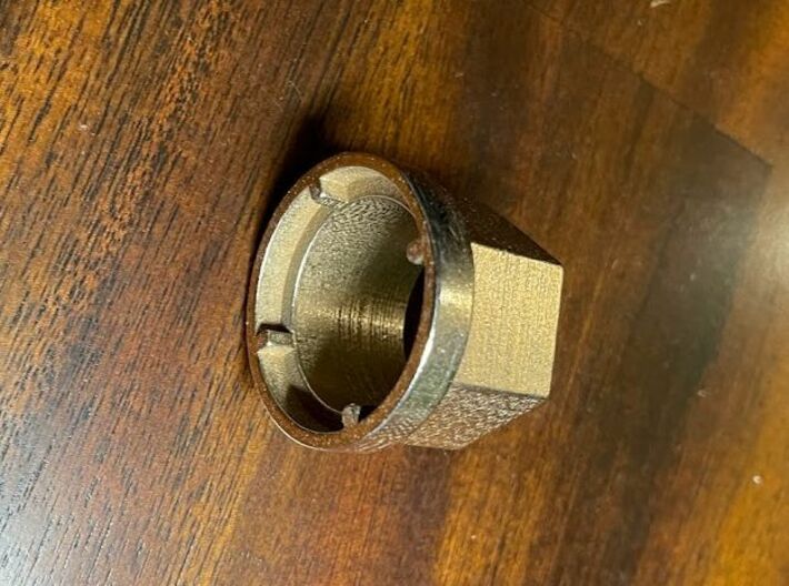 Spica Solenoid locknut socket adapter 3d printed In polished bronzed-silver steel