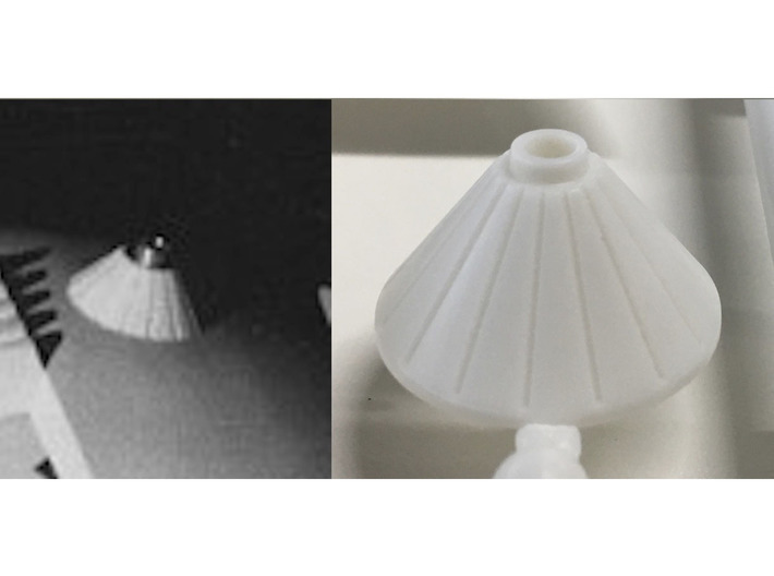 Moebius EVA Pod: Cameras, version B 3d printed Left: the original movie prop cone. Right: the excessively pointy Moebius cone