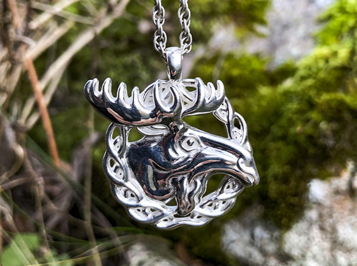 Moose Antlers Head Pendant Jewelry  3d printed Moose Necklace Pendant.