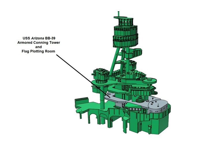1/96 USS Arizona BB-39 Conning Tower and Flag Plot 3d printed Models in green are available separately.