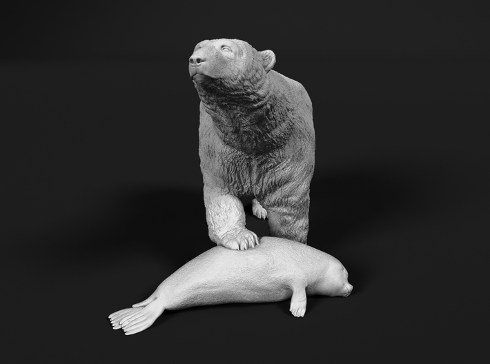 Polar Bear 1:12 Female with Ringed Seal 3d printed 