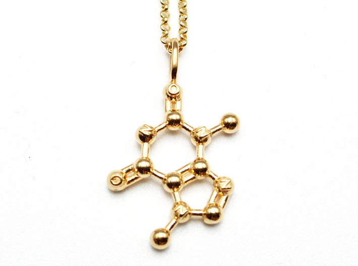 Theobromine Pendant - Molecular Jewelry 3d printed Theobromine pendant in 14K gold plated brass