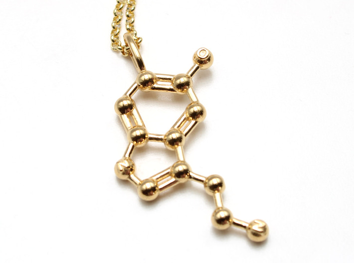 Serotonin Pendant - Molecular Jewelry 3d printed Serotonin Pendant in 14K gold plated brass