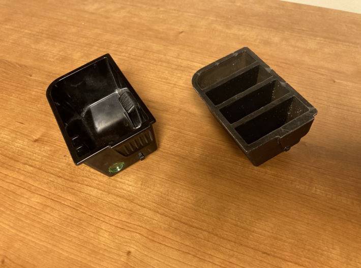 Jaguar XK (X150) Ashtray for vent mount charger 3d printed This is the printed ashtray compared to the OEM ashtray