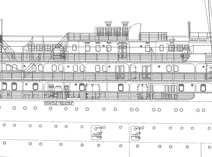 1/350 Lusitania Second-Class Sides 3d printed snapshot of original rigging plan