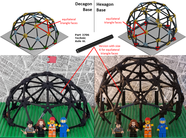 Lego compatible Geodesic Dome, Hexagonal Base 3d printed 