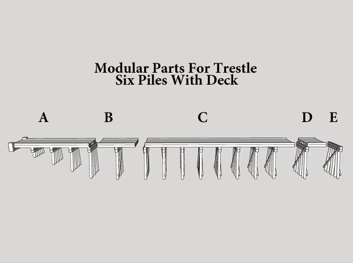 Part B Deck Trestle HO (1:87) Modular Six Piles 3d printed 