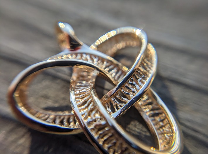 Tree-Root Triquetra Knot Pendant (with loop) 3d printed Shown: 14K Gold Plated Brass