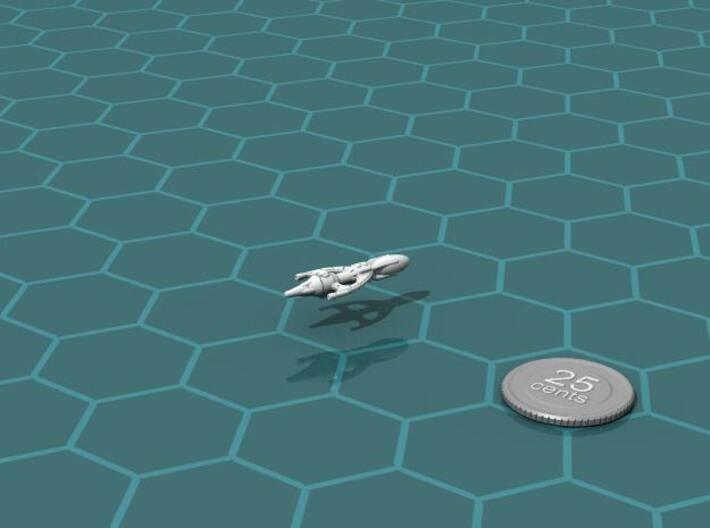 Drimsoniax Frigate 3d printed Render of the model, with a virtual quarter for scale.